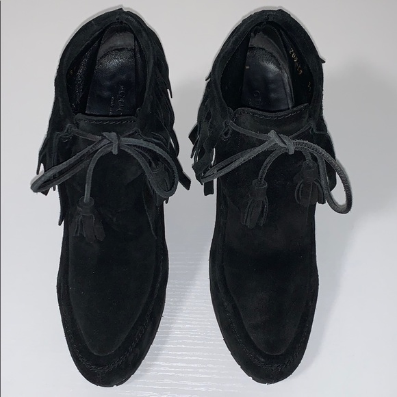GUCCI Suede Ankle Boot | Heeled Moccasins With Fringe and Tassel Ties - Picture 5 of 14